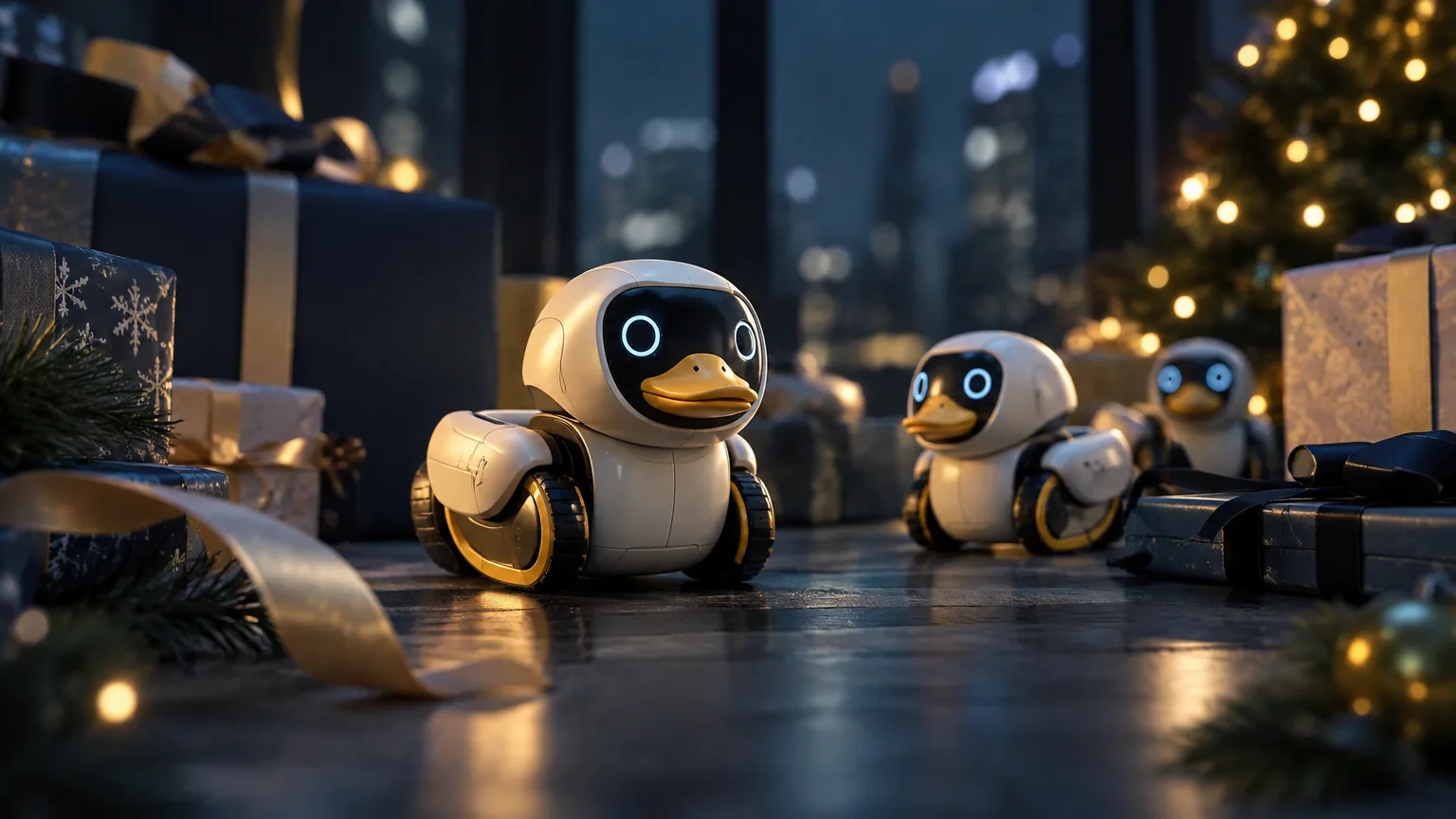 Ilustración editorial sobre Nvidia y los Microduck robots se colocan como uno de los juguetes más llamativos de la campaña navideña